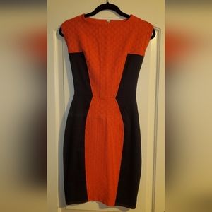 NWT US 2 Closet London color block sheath dress, orange and black